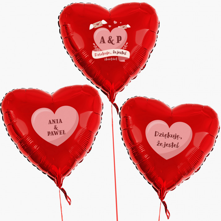 Dziękuję, że jesteś - Zestaw balonów z helem - Serca